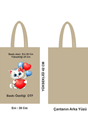 Kalın Dokulu Bez Poşet – 46 Tel, 30x42 cm, DTF Baskı, Saplı Model