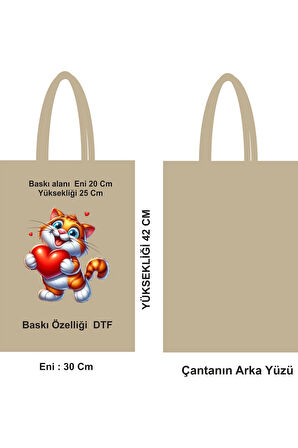 Bez Poşet Pamuk DTF Baskılı Saplı Çanta 30x42 cm