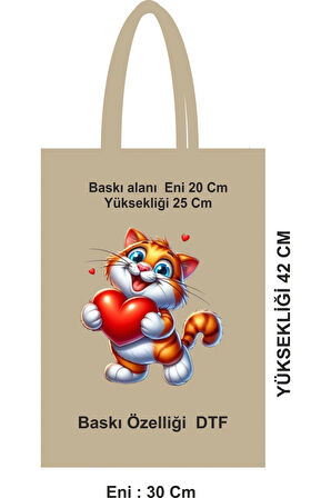 Bez Poşet Pamuk DTF Baskılı Saplı Çanta 30x42 cm
