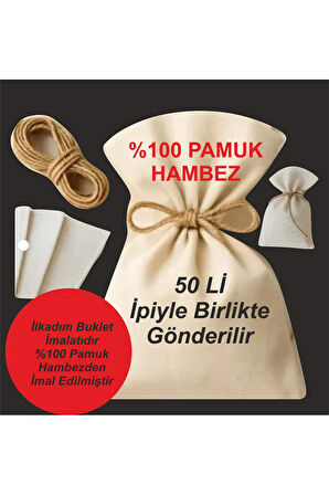 50 Adet %100 Pamuk Hambez Eni 10 Cm Yüksekliği 15 Cm Sabun, Lavanta, Kuru Kesesi, İpiyle Gönderilir