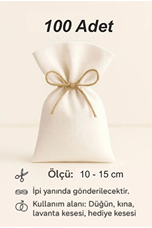 10x15 cm %100 Pamuk 100 Adet Ham Bez Kese – Doğal – Hediyelik, Lavanta, Sabun,