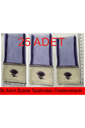 25 adet üstü tül altı ham bez baskılı lavanta kesesi ipiyle birlikte gönderilir