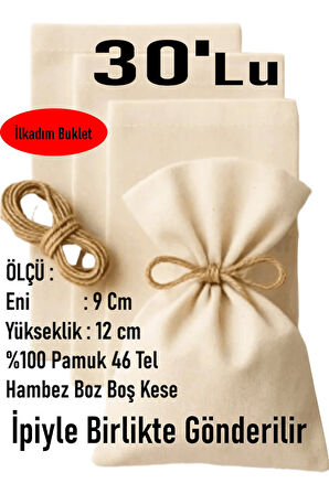 9 X 12 NATUREL PAMUK HAM BEZ 30 ADET KESE, DÜĞÜN, NİŞAN, DAVET LAVANTA SABUN, HEDİYELİK, ÇEREZ