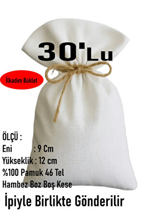 9 X 12 NATUREL PAMUK HAM BEZ 30 ADET KESE, DÜĞÜN, NİŞAN, DAVET LAVANTA SABUN, HEDİYELİK, ÇEREZ
