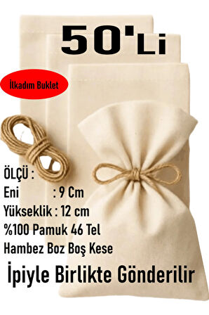 9 X 12 NATUREL PAMUK HAM BEZ 50 ADET KESE, DÜĞÜN, NİŞAN, DAVET LAVANTA SABUN, HEDİYELİK, ÇEREZ