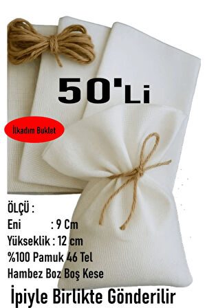 9 X 12 NATUREL PAMUK HAM BEZ 50 ADET KESE, DÜĞÜN, NİŞAN, DAVET LAVANTA SABUN, HEDİYELİK, ÇEREZ