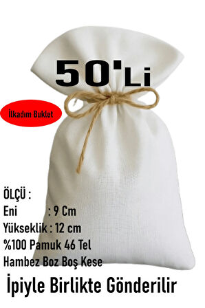 9 X 12 NATUREL PAMUK HAM BEZ 50 ADET KESE, DÜĞÜN, NİŞAN, DAVET LAVANTA SABUN, HEDİYELİK, ÇEREZ