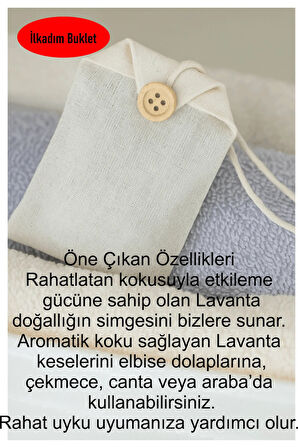 7 X 10 NATUREL PAMUK HAM BEZ 10 ADET LAVANTA DOLU KESE, DOLAP, ÇEKMECE, ELBİSE DOLABI, ÇANTA
