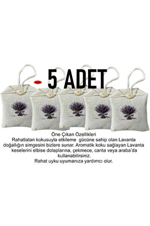 7 X 10 NATUREL PAMUK HAM BEZ 5 ADET LAVANTA DOLU KESE, DOLAP, ÇEKMECE, ELBİSE DOLABI, Baskılı