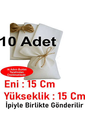 10 Adet Eni:15 cm Boyu: 15 cm %100 Pamuk Hambezden üretilen Naturel Kese Çok Amaçlı