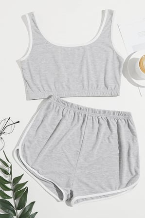 Fantezia Night Kadın Bordo Askılı Crop Top ve Şortlu Gecelik Takım
