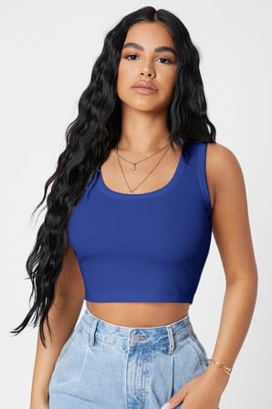 Fantezia Night Kadın Lacivert Kare Yaka Crop Top Bluz