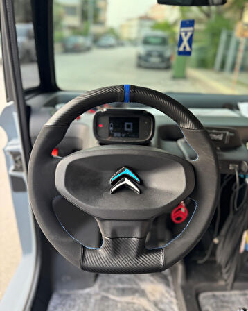 Citroën Ami Araca Özel Dikmeli Direksiyon Kılıfı (Nubuk Karbon Yüzüklü)