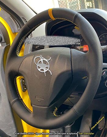 Fiat Doblo 2014 Tuşsuz Araca Özel Deri Direksiyon Kılıfı (Noktalı Düz Yüzüklü)