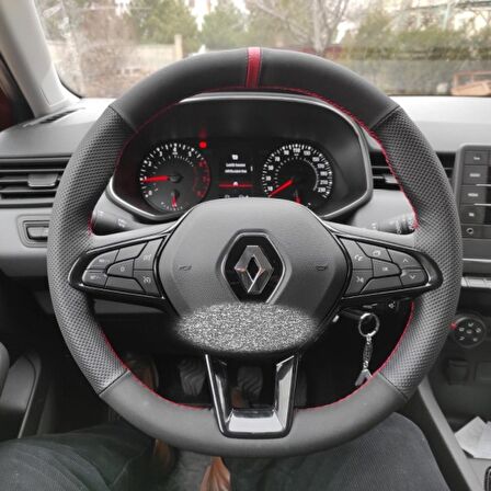 Renault Clio 4,5  Direksiyon Kılıfı (Nubuk Noktalı Kırmızı Yüzüklü)