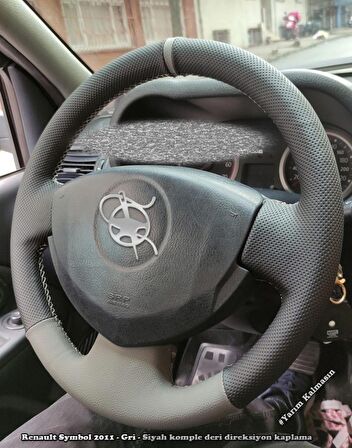 Renault Symbol 2011 Araca Özel Deri Direksiyon Kılıfı (Noktalı Gri Yüzüklü)