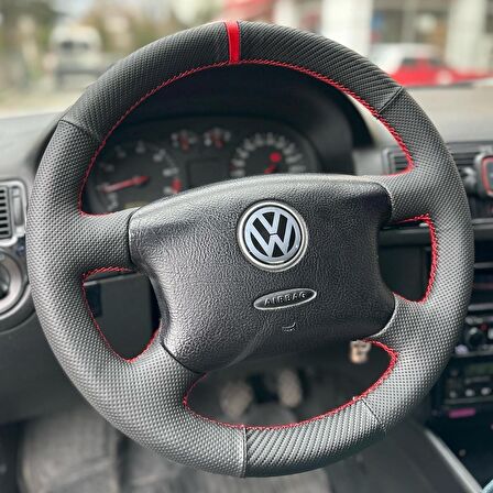 Volkswagen Golf 4 Araca Uyumlu Direksiyon Kılıfı (Noktalı Karbon Yüzüklü )