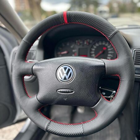 Volkswagen Golf 4 Araca Uyumlu Direksiyon Kılıfı (Noktalı Karbon Yüzüklü )