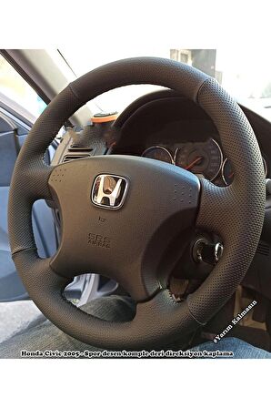 Honda Civic Vtec2 Araca Özel Direksiyon Kılıfı Direksiyon Uyumlu (NOKTALI DÜZ SİYAH DERİ)