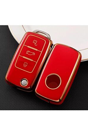 Vw Tiguan Jetta Golf 5 Golf 6 Scirocco Polo Caddy Lüks Anahtar Koruma Kılıfı Kırmızı
