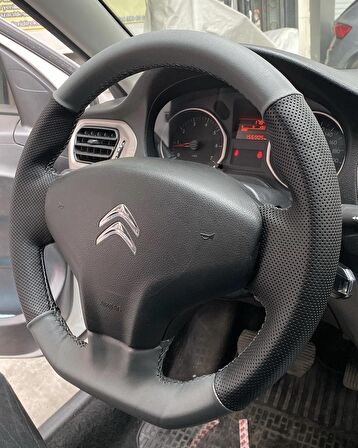 Citroen C-Elysee Araca Özel Direksiyon Kılıfı (Nokta Gri)