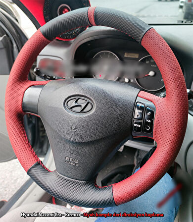 Hyundai Accent Era Araca Özel Direksiyon Kılıfı (Karbon Kırmızı Nokta)
