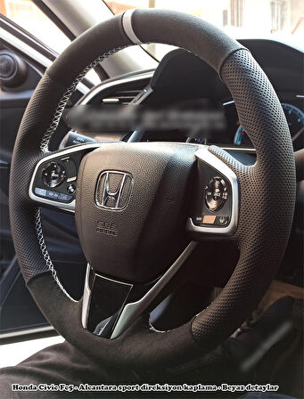 Honda Civic Fc5 Araca Özel Direksiyon Kılıfı (Nokta Tüylü Alcantra Beyaz Yüzük)