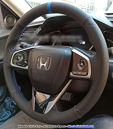 Honda Civic F5 Araca Özel Direksiyon Kılıfı (Alcantra Nokta Mavi Yüzük)