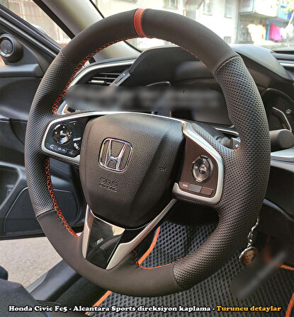 Honda Civic Fc5 Araca Özel Direksiyon Kılıfı (Nokta Alcantra Turuncu Yüzük)