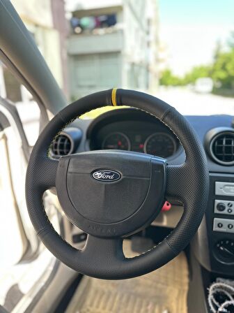 Ford Fiesta 2005-2010 Araca Özel Direksiyon Kılıfı (Nokta Düz Sarı Yüzük)