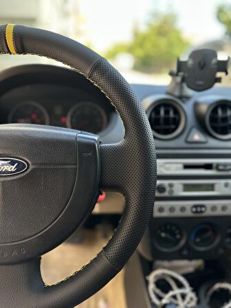 Ford Fiesta 2005-2010 Araca Özel Direksiyon Kılıfı (Nokta Düz Sarı Yüzük)