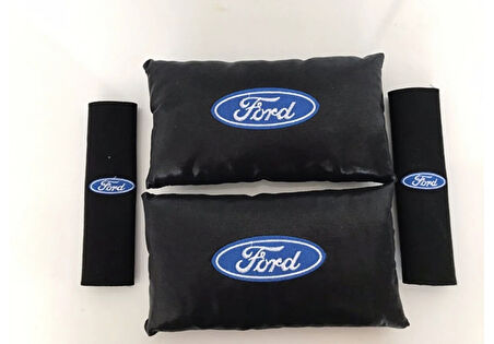 Ford Uyumlu Nakışlı Yarım Deri 1 Çift Boyun Yastık Ve 1 Çift Kemer Pedi