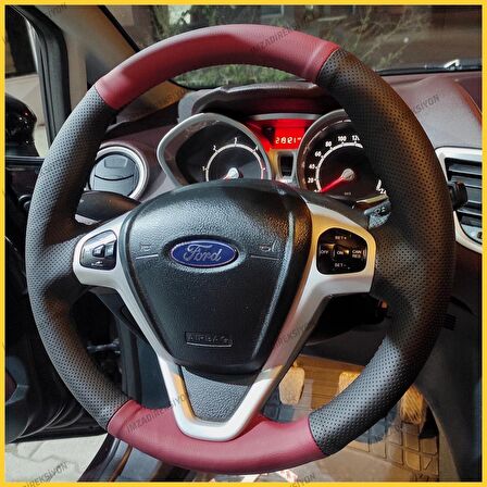 Ford Fiesta Titanyum Kasa Araca Özel Direksiyon Kılıfı (Vişne Çürüğü Noktalı)