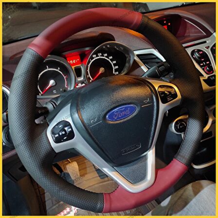 Ford Fiesta Titanyum Kasa Araca Özel Direksiyon Kılıfı (Vişne Çürüğü Noktalı)