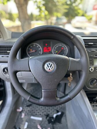 Volkswagen Golf 5 Tuşsuz Araca Özel Direksiyon Kılıfı (Nokta Soft Bentley Siyah Dikişli)