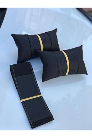 Üniversal Deri Direksiyon Kılıfı Sarı Yüzüklü Nubuk Noktalı  Ve Oto Boyun Yastığı