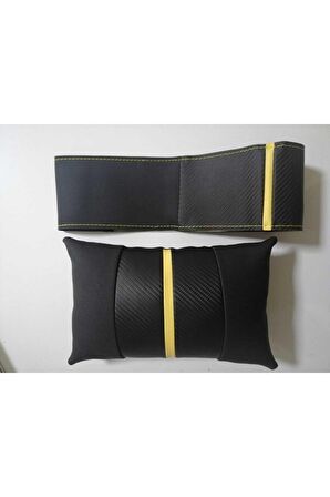 Üniversal Deri Direksiyon Kılıfı Sarı Yüzüklü Nubuk Noktalı  Ve Oto Boyun Yastığı