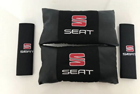 Seat Nakışlı Deri 1 Çift Boyun Yastık Ve 1 Çift Kemer Pedi