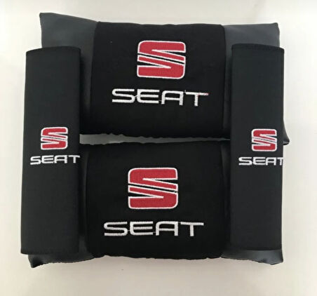 Seat Nakışlı Deri 1 Çift Boyun Yastık Ve 1 Çift Kemer Pedi