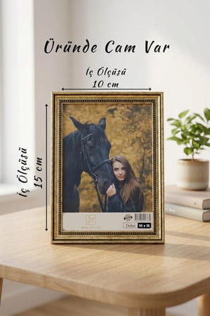 Antik Zarif 10x15 cm Fotoğraf Çerçevesi Camlı Ayaklı Dekoratif Masaüstü & Duvar Tipi Plastik Çerçeve