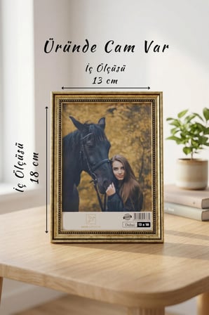 Antik Zarif 13x18 cm Fotoğraf Çerçevesi Camlı Ayaklı Dekoratif Masaüstü & Duvar Tipi Plastik Çerçeve
