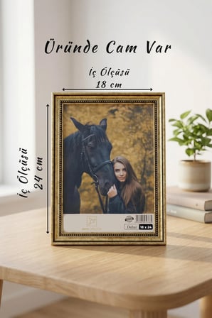 Antik Zarif 18x24 cm Fotoğraf Çerçevesi Camlı Ayaklı Dekoratif Masaüstü & Duvar Tipi Plastik Çerçeve
