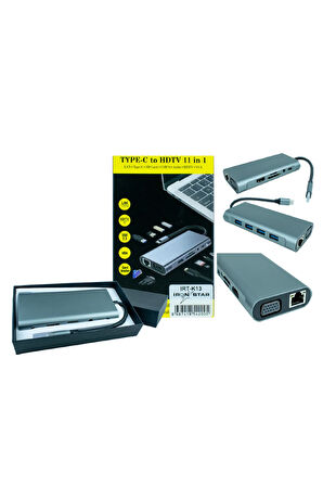 11 İN 1 TYPE-C TO LAN VGA HDMI AUDIO Tablet PC Telefon TV Monitör Aktarıcı Dönüştürücü