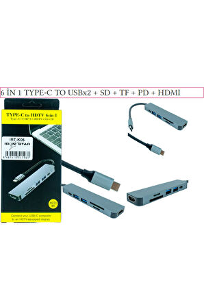 6 İN 1 TYPE-C TO USBx2 SD TF PD HDMI Laptop Tablet PC Görüntü Aktarma