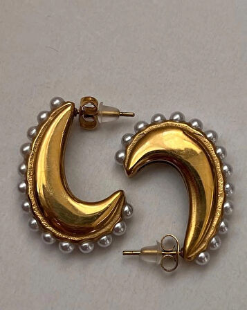 Çelik İnci Detay Gold Küpe