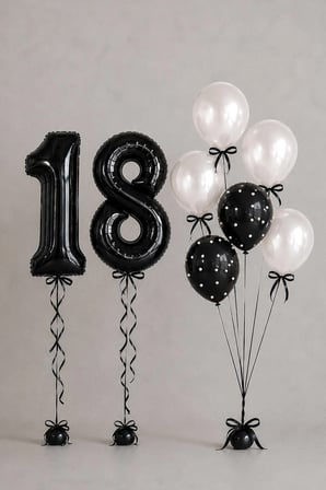 Kurdeleli Siyah Beyaz İnci Konsept Yaş Seçenekli Rakam Balonlu Doğum Günü Mini Balon Seti