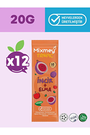 Mixmey İncir Meyve Bar 12 Adet | Doğal Ve Glutensiz Sağlıklı Atıştırmalık - 20gr X 12 Adet
