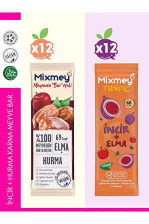 İncir + Hurma Karma Meyve Bar | Vegan, Doğal ve Glutensiz Sağlıklı Atıştırmalık 20g x 24 Adet