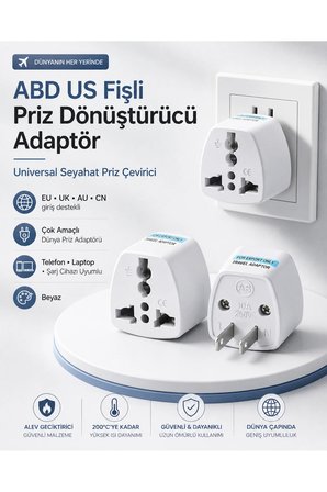 ABD US Fişli Priz Dönüştürücü Adaptör Universal Seyahat Priz Çevirici EU UK AU CN Giriş Destekli Çok Amaçlı Dünya Priz Adaptörü Telefon Laptop Şarj Cihazı Uyumlu Beyaz