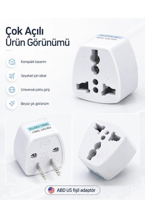 ABD US Fişli Priz Dönüştürücü Adaptör Universal Seyahat Priz Çevirici EU UK AU CN Giriş Destekli Çok Amaçlı Dünya Priz Adaptörü Telefon Laptop Şarj Cihazı Uyumlu Beyaz